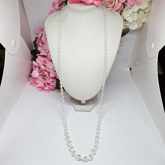 Vintage Graduated Faceted Crystal Beaded Necklace 40" Long - Picture 1 of 12